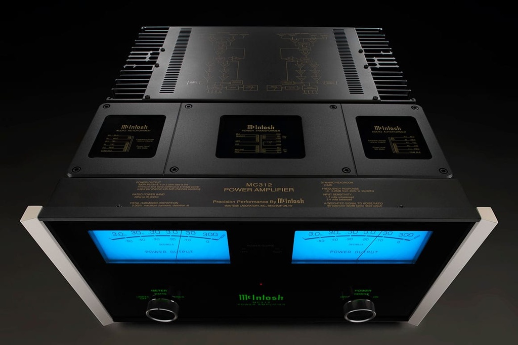 McIntosh MC312 Stereo Eindversterker met McIntosh Autoformers en een vermogen van 300 Watt per kanaal