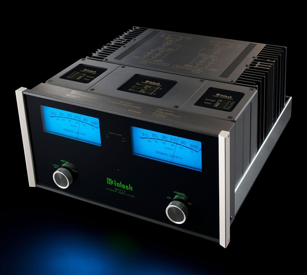 McIntosh MC312 Stereo Eindversterker met McIntosh Autoformers en een vermogen van 300 Watt per kanaal