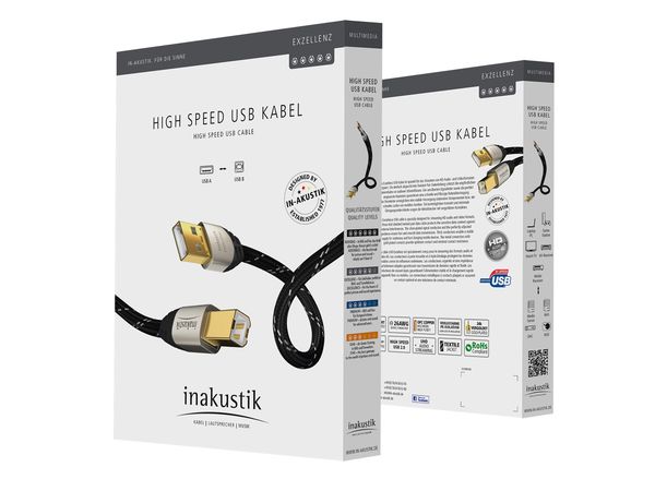 In-akustik Excellence USB A <> USB B (v2.0) verzilverd