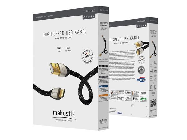 In-akustik Excellence USB A <> USB Micro B (v2.0) verzilverd