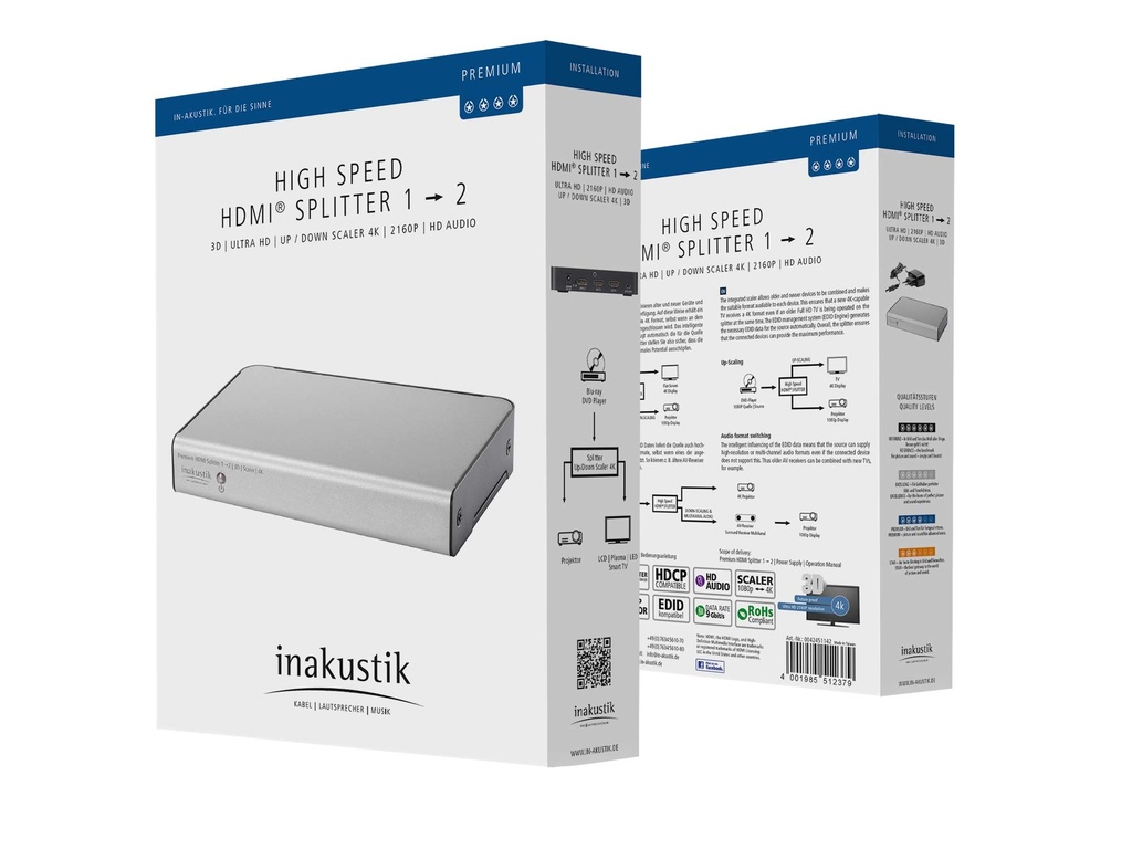 In-akustik Premium HDMI splitter 1<2 - UHD 10.2 Gbps /up&down scaler