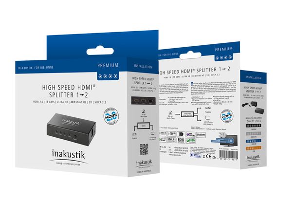 In-akustik Premium HDMI splitter 1<2 – UHD 18.2 Gbps