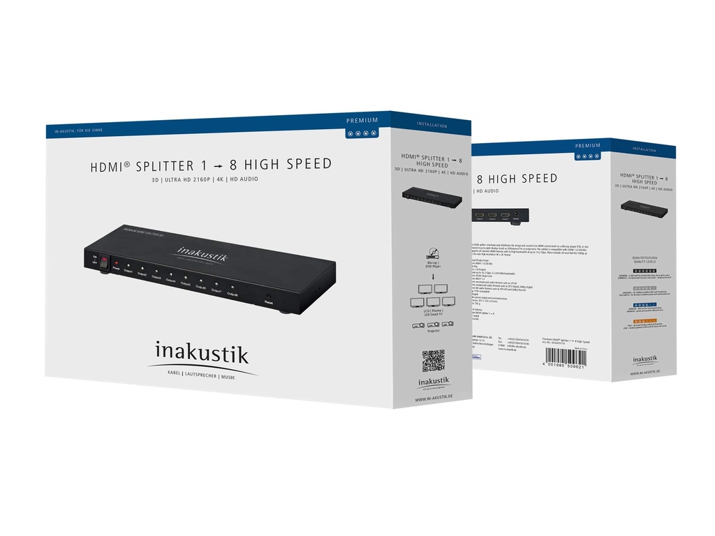 In-akustik Premium HDMI splitter 1<8 – UHD 10.2 Gbps