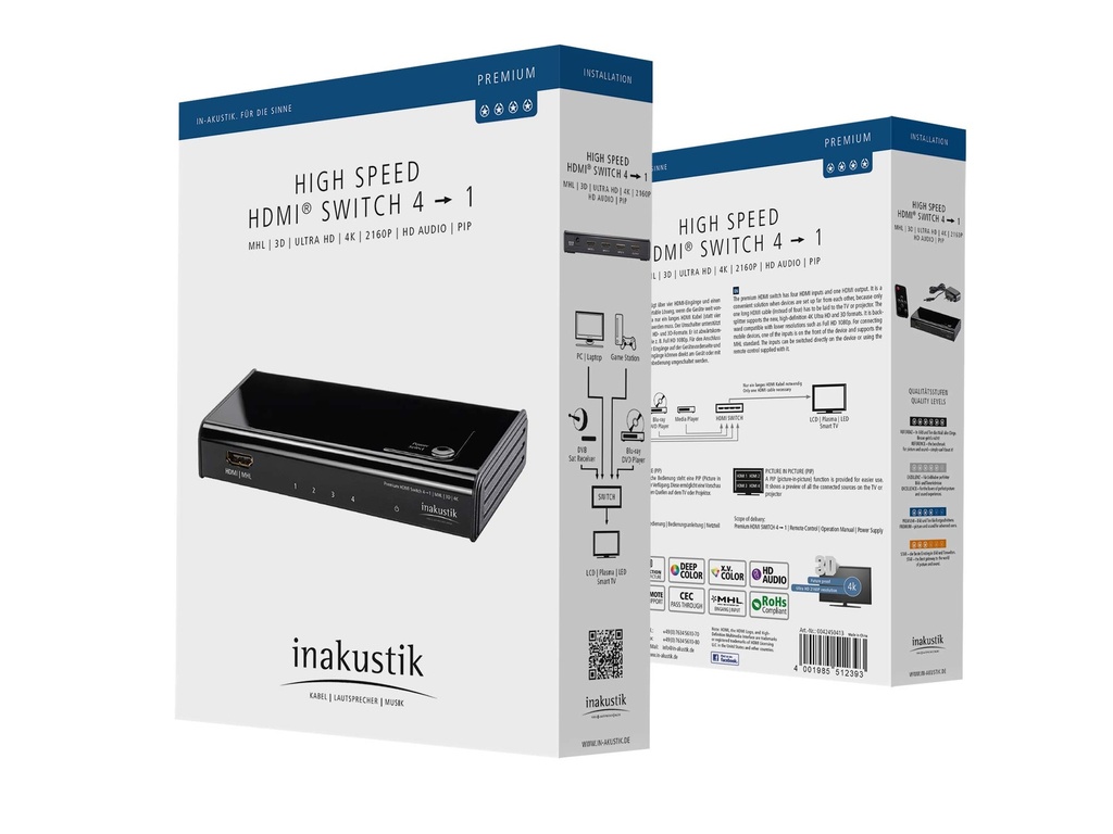 In-akustik Premium HDMI switch 4>1 –  UHD 10 Gbps/PIP