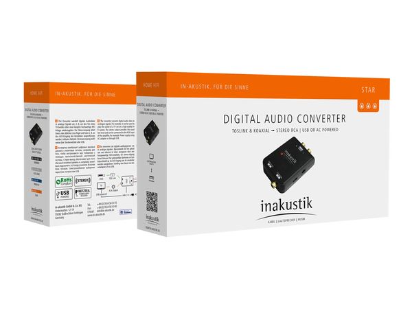 In-akustik Star DA converter - Optisch/Coax > 2x RCA (tot 96kHz/24bit)