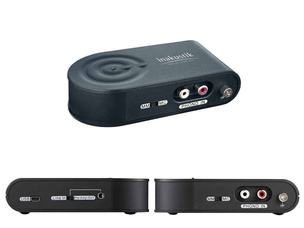 In-akustik Premium Phono voorversterker USB uit analoog in/uit